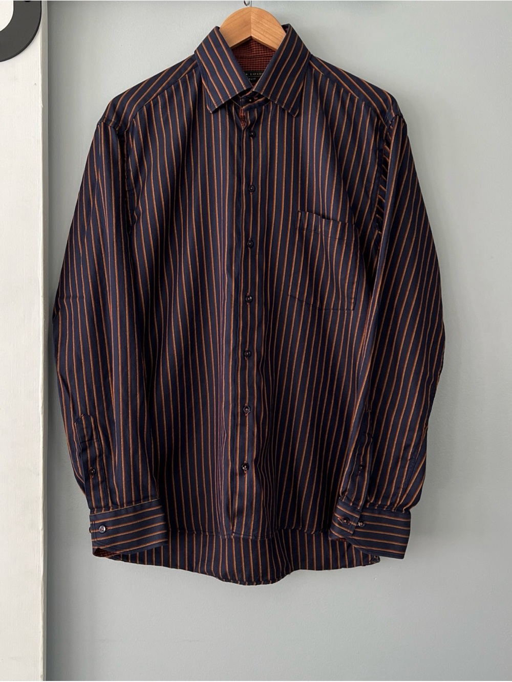 VTG Jack Lipson Sport Cotton Shirt Button Up Black Brown Orange Striped Canada